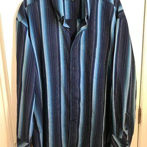SZ 2X Urgent Gear Blue  Striped Mens Shirt Long Sleeve Button Up